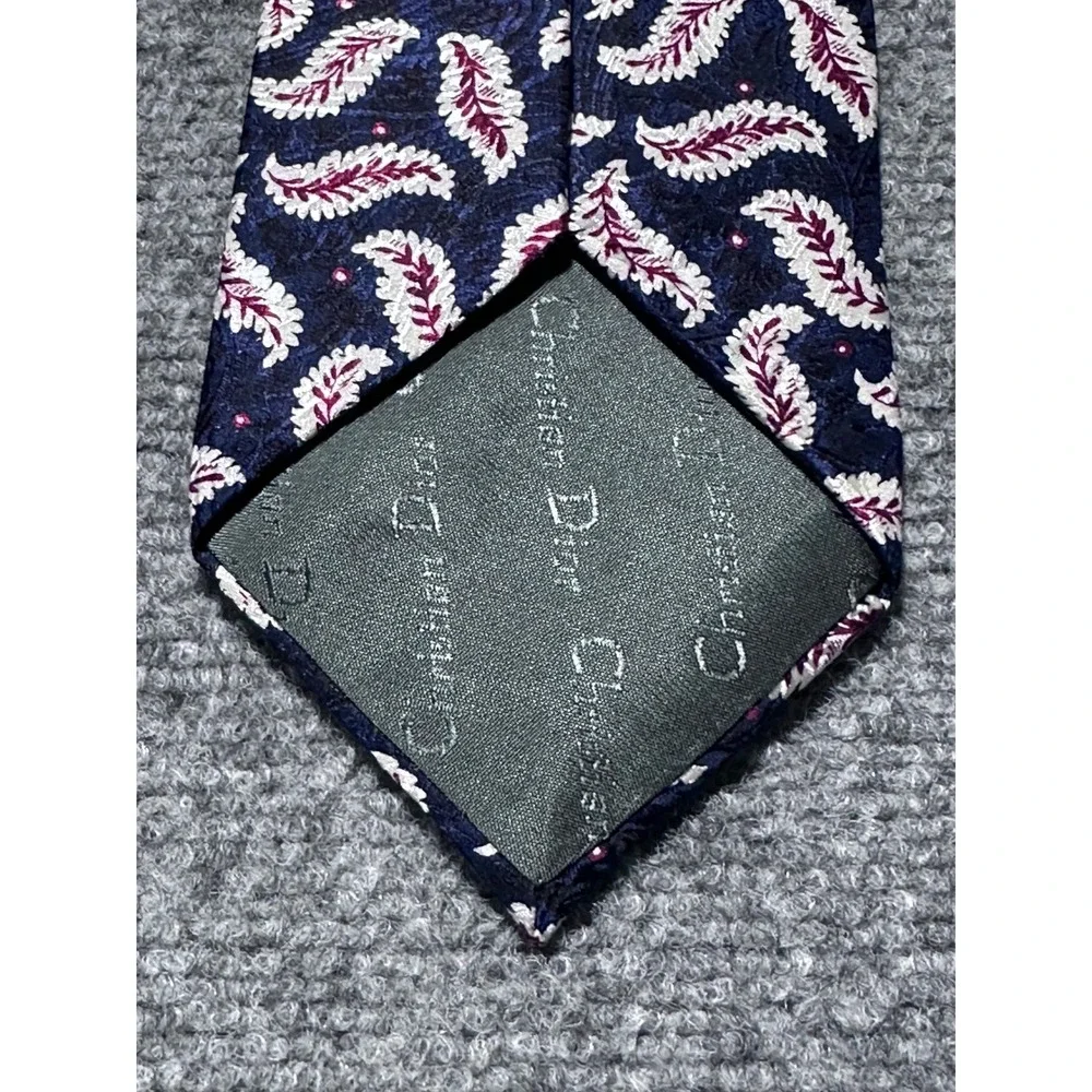 Christian Dior Monsieur Navy Blue Paisley Feather Silk Neck Tie - Picture 5 of 7